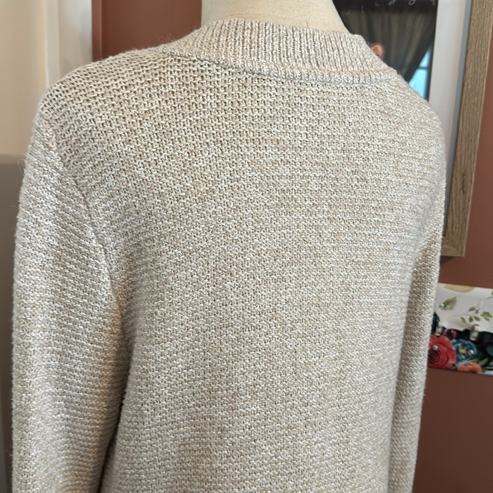 J. Jill V-neck long sleeve oatmeal heather cotton blend ribbed trim M sweater - Picture 8 of 13